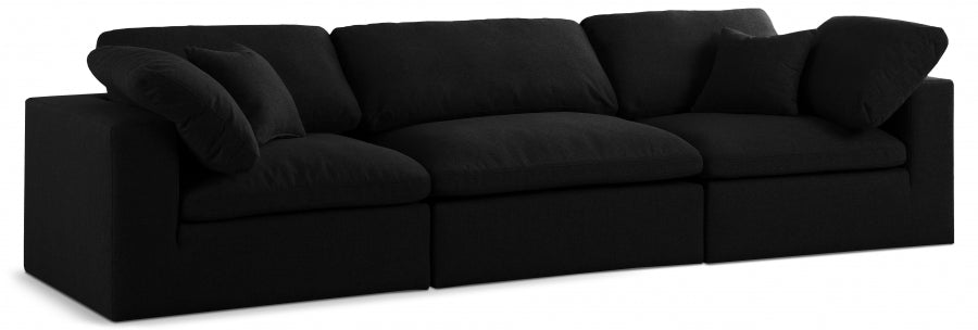 Serene Black Linen Textured Deluxe Modular Down Filled Cloud-Like Comfort Overstuffed 119" Sofa - 601Black-S119 - Vega Furniture