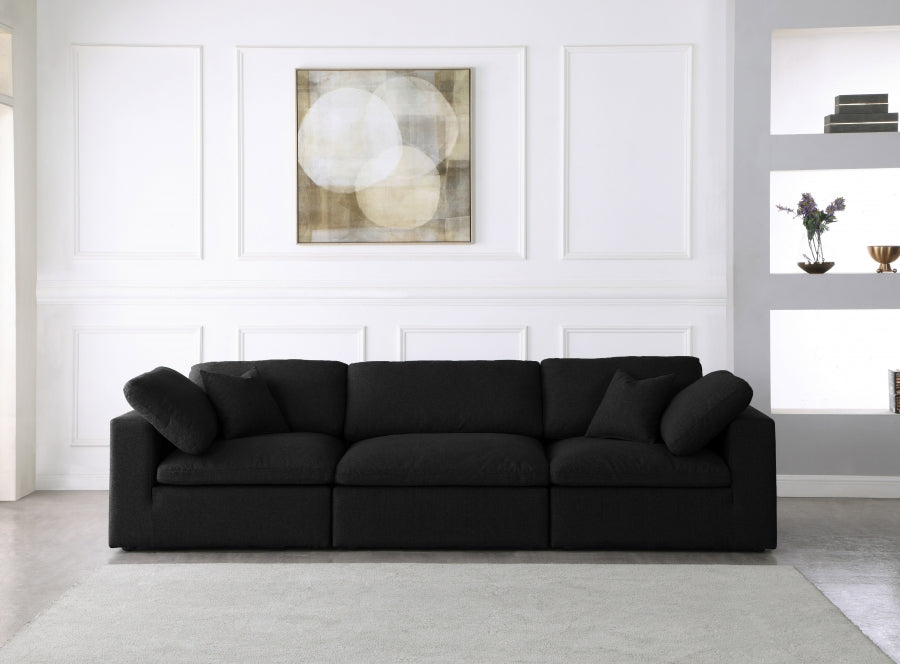 Serene Black Linen Textured Deluxe Modular Down Filled Cloud-Like Comfort Overstuffed 119" Sofa - 601Black-S119 - Vega Furniture