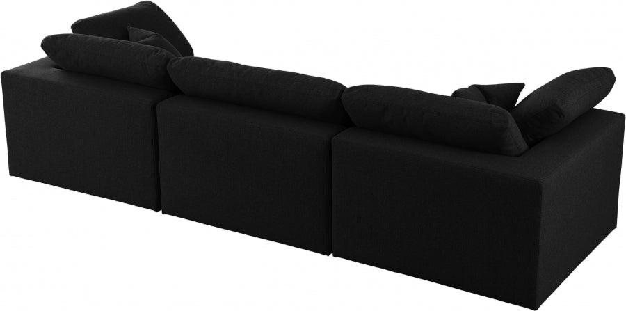 Serene Black Linen Textured Deluxe Modular Down Filled Cloud-Like Comfort Overstuffed 119" Sofa - 601Black-S119 - Vega Furniture