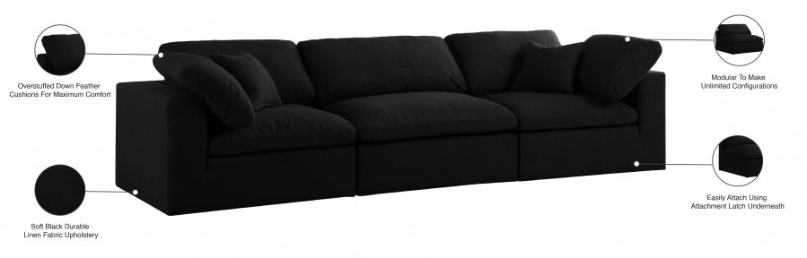 Serene Black Linen Textured Deluxe Modular Down Filled Cloud-Like Comfort Overstuffed 119" Sofa - 601Black-S119 - Vega Furniture