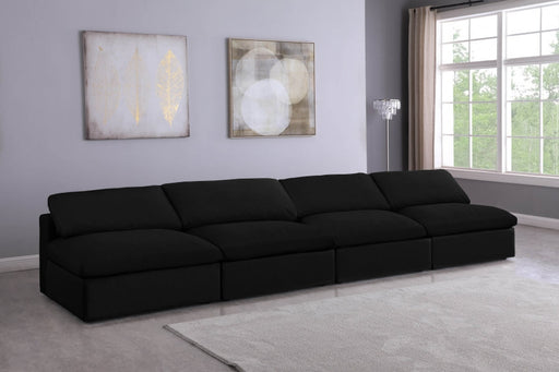 Serene Black Linen Textured Deluxe Modular Down Filled Cloud-Like Comfort Overstuffed 156" Armless Sofa - 601Black-S156 - Vega Furniture