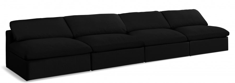 Serene Black Linen Textured Deluxe Modular Down Filled Cloud-Like Comfort Overstuffed 156" Armless Sofa - 601Black-S156 - Vega Furniture