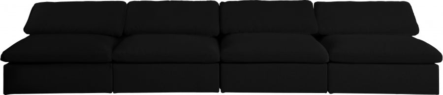 Serene Black Linen Textured Deluxe Modular Down Filled Cloud-Like Comfort Overstuffed 156" Armless Sofa - 601Black-S156 - Vega Furniture