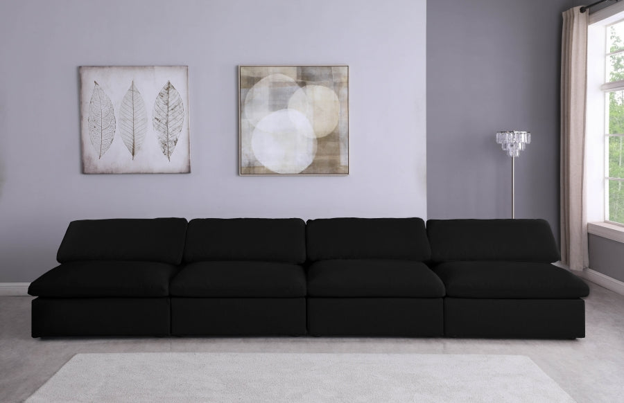 Serene Black Linen Textured Deluxe Modular Down Filled Cloud-Like Comfort Overstuffed 156" Armless Sofa - 601Black-S156 - Vega Furniture