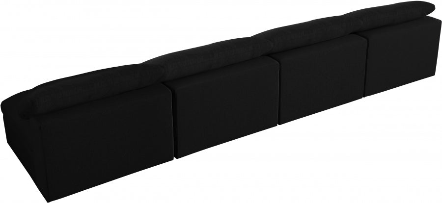 Serene Black Linen Textured Deluxe Modular Down Filled Cloud-Like Comfort Overstuffed 156" Armless Sofa - 601Black-S156 - Vega Furniture