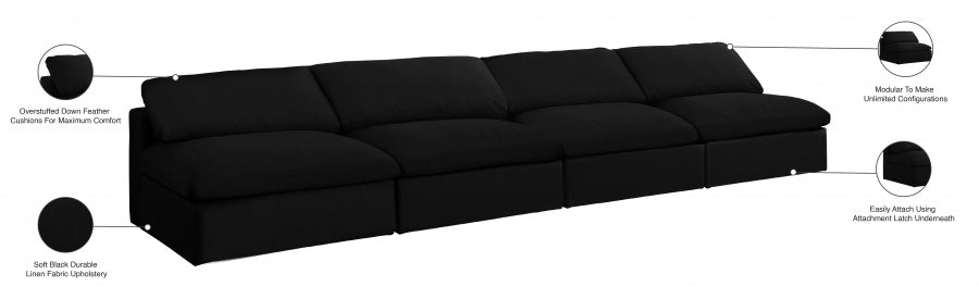 Serene Black Linen Textured Deluxe Modular Down Filled Cloud-Like Comfort Overstuffed 156" Armless Sofa - 601Black-S156 - Vega Furniture