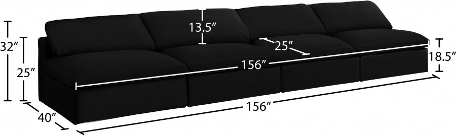 Serene Black Linen Textured Deluxe Modular Down Filled Cloud-Like Comfort Overstuffed 156" Armless Sofa - 601Black-S156 - Vega Furniture