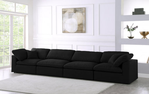 Serene Black Linen Textured Deluxe Modular Down Filled Cloud-Like Comfort Overstuffed 158" Sofa - 601Black-S158 - Vega Furniture