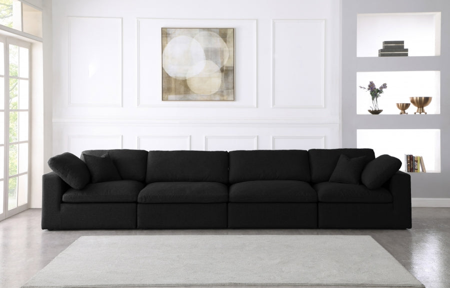 Serene Black Linen Textured Deluxe Modular Down Filled Cloud-Like Comfort Overstuffed 158" Sofa - 601Black-S158 - Vega Furniture