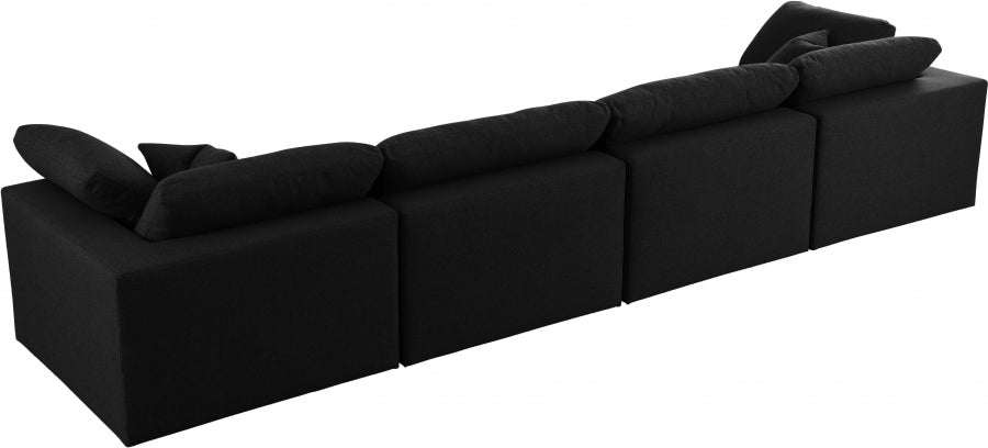 Serene Black Linen Textured Deluxe Modular Down Filled Cloud-Like Comfort Overstuffed 158" Sofa - 601Black-S158 - Vega Furniture