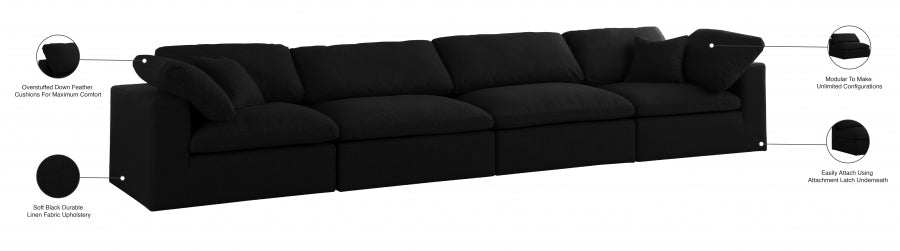 Serene Black Linen Textured Deluxe Modular Down Filled Cloud-Like Comfort Overstuffed 158" Sofa - 601Black-S158 - Vega Furniture