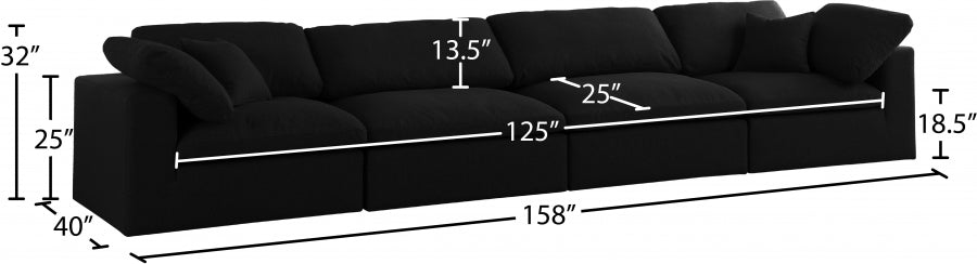 Serene Black Linen Textured Deluxe Modular Down Filled Cloud-Like Comfort Overstuffed 158" Sofa - 601Black-S158 - Vega Furniture