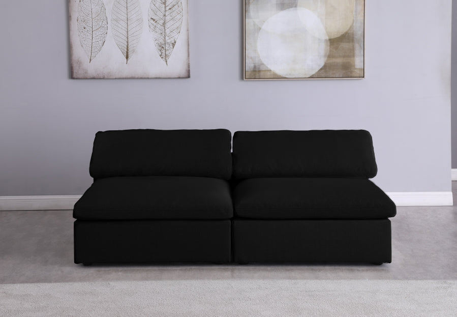 Serene Black Linen Textured Deluxe Modular Down Filled Cloud-Like Comfort Overstuffed 78" Armless Sofa - 601Black-S78 - Vega Furniture