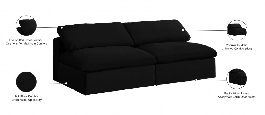 Serene Black Linen Textured Deluxe Modular Down Filled Cloud-Like Comfort Overstuffed 78" Armless Sofa - 601Black-S78 - Vega Furniture