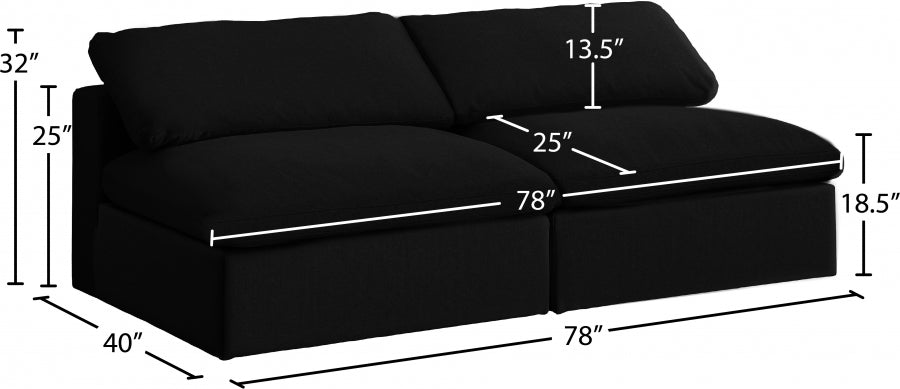 Serene Black Linen Textured Deluxe Modular Down Filled Cloud-Like Comfort Overstuffed 78" Armless Sofa - 601Black-S78 - Vega Furniture