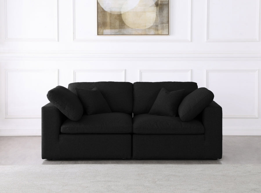 Serene Black Linen Textured Deluxe Modular Down Filled Cloud-Like Comfort Overstuffed 80 Loveseat - 601Black-S80 - Vega Furniture