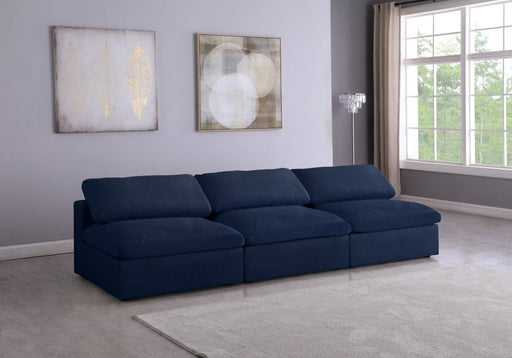 Serene Blue Linen Textured Deluxe Modular Down Filled Cloud-Like Comfort Overstuffed 117" Armless Sofa - 601Navy-S117 - Vega Furniture