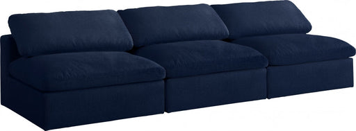 Serene Blue Linen Textured Deluxe Modular Down Filled Cloud-Like Comfort Overstuffed 117" Armless Sofa - 601Navy-S117 - Vega Furniture