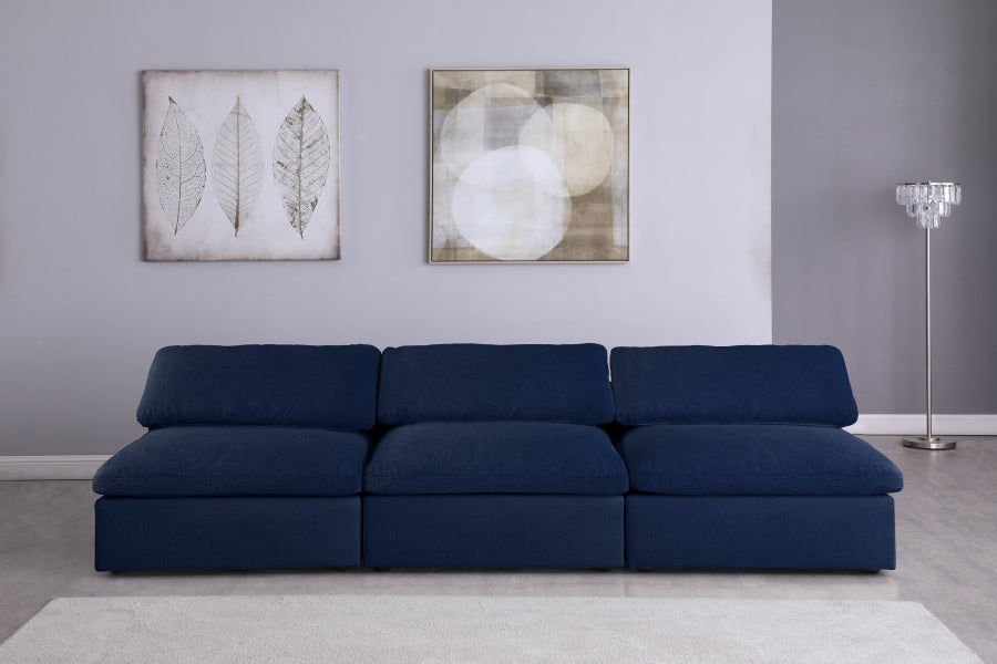 Serene Blue Linen Textured Deluxe Modular Down Filled Cloud-Like Comfort Overstuffed 117" Armless Sofa - 601Navy-S117 - Vega Furniture