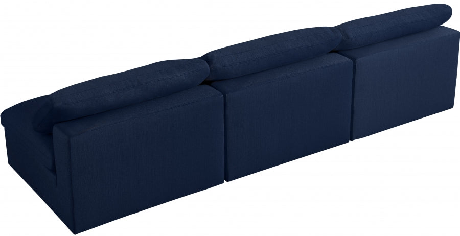 Serene Blue Linen Textured Deluxe Modular Down Filled Cloud-Like Comfort Overstuffed 117" Armless Sofa - 601Navy-S117 - Vega Furniture