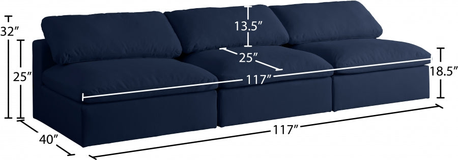 Serene Blue Linen Textured Deluxe Modular Down Filled Cloud-Like Comfort Overstuffed 117" Armless Sofa - 601Navy-S117 - Vega Furniture