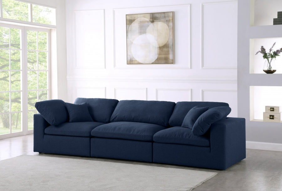 Serene Blue Linen Textured Deluxe Modular Down Filled Cloud-Like Comfort Overstuffed 119" Sofa - 601Navy-S119 - Vega Furniture