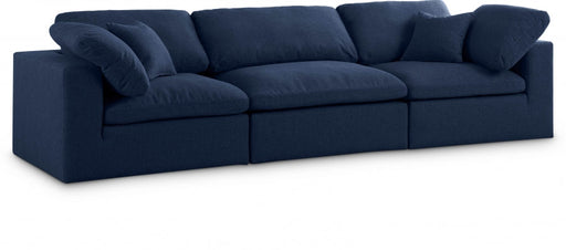 Serene Blue Linen Textured Deluxe Modular Down Filled Cloud-Like Comfort Overstuffed 119" Sofa - 601Navy-S119 - Vega Furniture