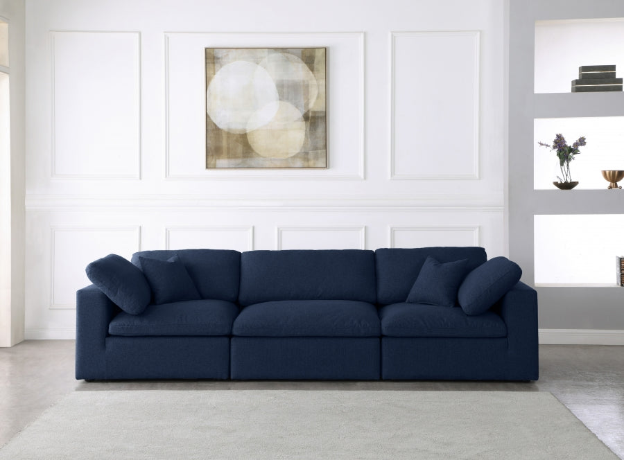 Serene Blue Linen Textured Deluxe Modular Down Filled Cloud-Like Comfort Overstuffed 119" Sofa - 601Navy-S119 - Vega Furniture