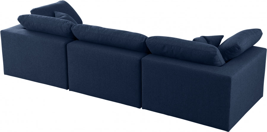 Serene Blue Linen Textured Deluxe Modular Down Filled Cloud-Like Comfort Overstuffed 119" Sofa - 601Navy-S119 - Vega Furniture