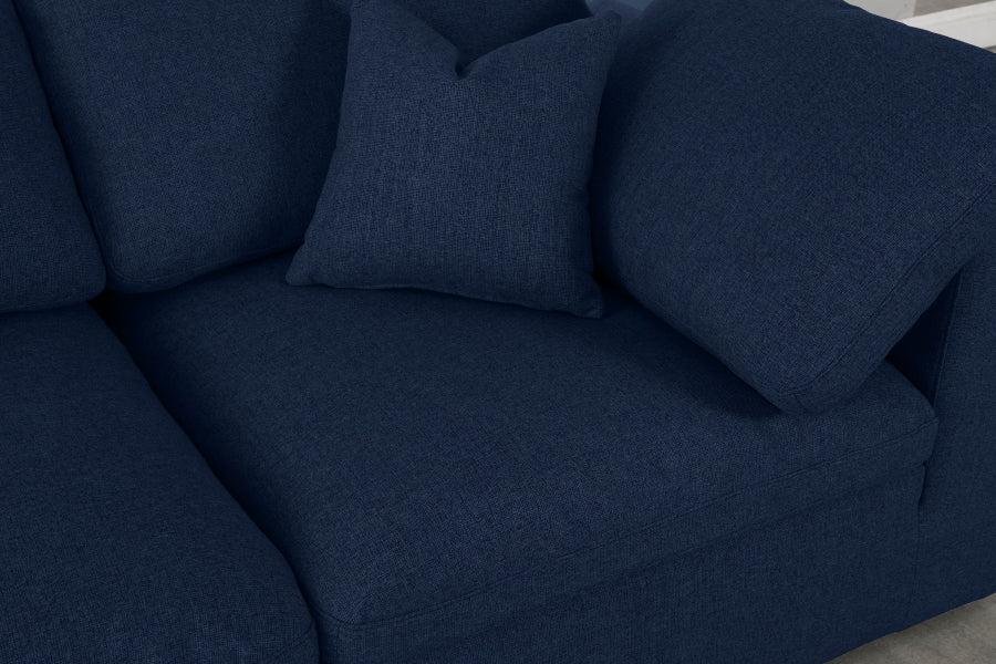 Serene Blue Linen Textured Deluxe Modular Down Filled Cloud-Like Comfort Overstuffed 119" Sofa - 601Navy-S119 - Vega Furniture