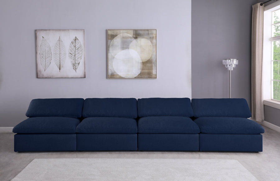 Serene Blue Linen Textured Deluxe Modular Down Filled Cloud-Like Comfort Overstuffed 156" Armless Sofa - 601Navy-S156 - Vega Furniture