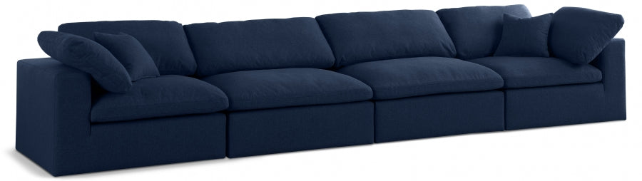 Serene Blue Linen Textured Deluxe Modular Down Filled Cloud-Like Comfort Overstuffed 158" Sofa - 601Navy-S158 - Vega Furniture