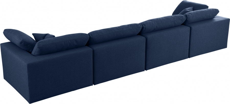 Serene Blue Linen Textured Deluxe Modular Down Filled Cloud-Like Comfort Overstuffed 158" Sofa - 601Navy-S158 - Vega Furniture