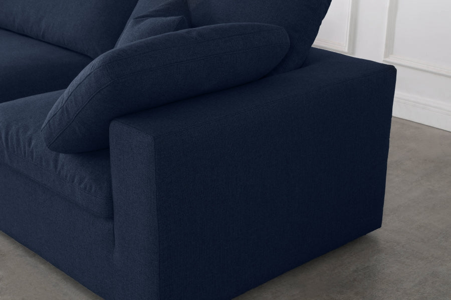 Serene Blue Linen Textured Deluxe Modular Down Filled Cloud-Like Comfort Overstuffed 158" Sofa - 601Navy-S158 - Vega Furniture