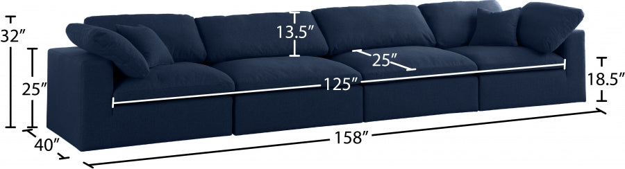 Serene Blue Linen Textured Deluxe Modular Down Filled Cloud-Like Comfort Overstuffed 158" Sofa - 601Navy-S158 - Vega Furniture