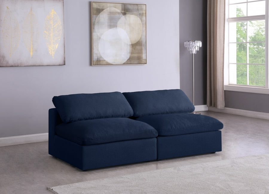 Serene Blue Linen Textured Deluxe Modular Down Filled Cloud-Like Comfort Overstuffed 78" Armless Loveseat - 601Navy-S78 - Vega Furniture