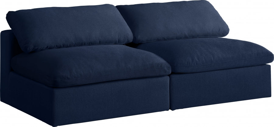 Serene Blue Linen Textured Deluxe Modular Down Filled Cloud-Like Comfort Overstuffed 78" Armless Loveseat - 601Navy-S78 - Vega Furniture