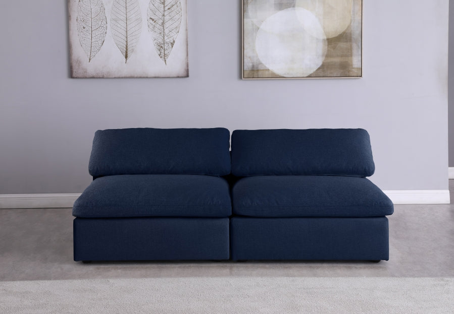 Serene Blue Linen Textured Deluxe Modular Down Filled Cloud-Like Comfort Overstuffed 78" Armless Loveseat - 601Navy-S78 - Vega Furniture