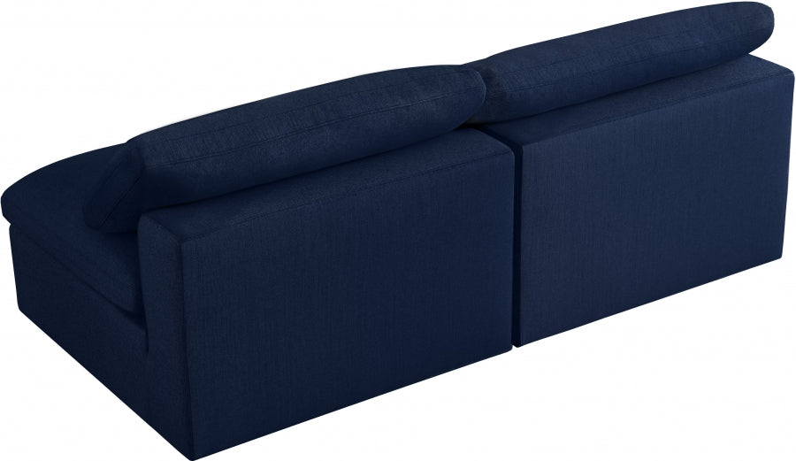 Serene Blue Linen Textured Deluxe Modular Down Filled Cloud-Like Comfort Overstuffed 78" Armless Loveseat - 601Navy-S78 - Vega Furniture