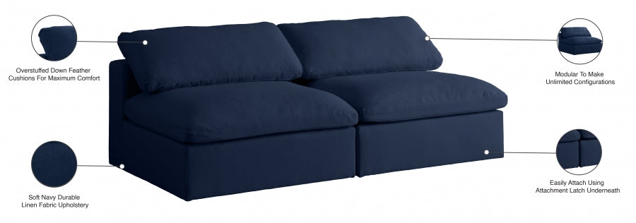 Serene Blue Linen Textured Deluxe Modular Down Filled Cloud-Like Comfort Overstuffed 78" Armless Loveseat - 601Navy-S78 - Vega Furniture