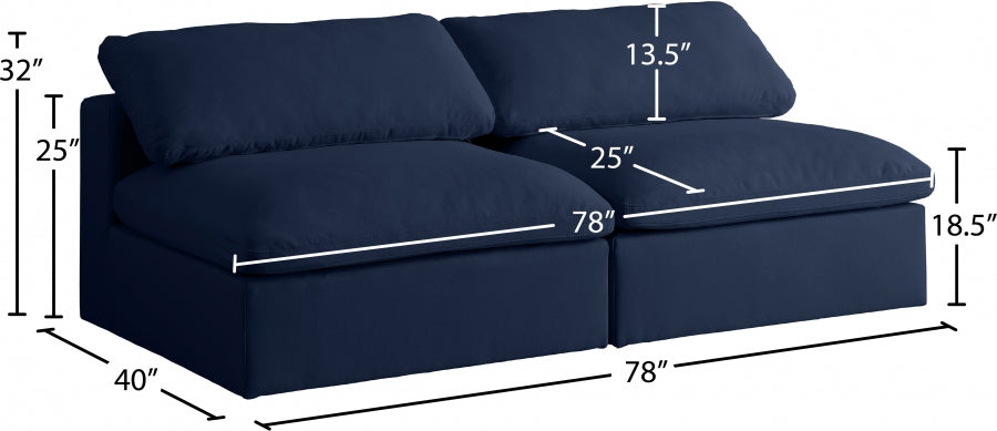 Serene Blue Linen Textured Deluxe Modular Down Filled Cloud-Like Comfort Overstuffed 78" Armless Loveseat - 601Navy-S78 - Vega Furniture