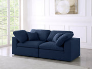 Serene Blue Linen Textured Deluxe Modular Down Filled Cloud-Like Comfort Overstuffed 80 Loveseat - 601Navy-S80 - Vega Furniture
