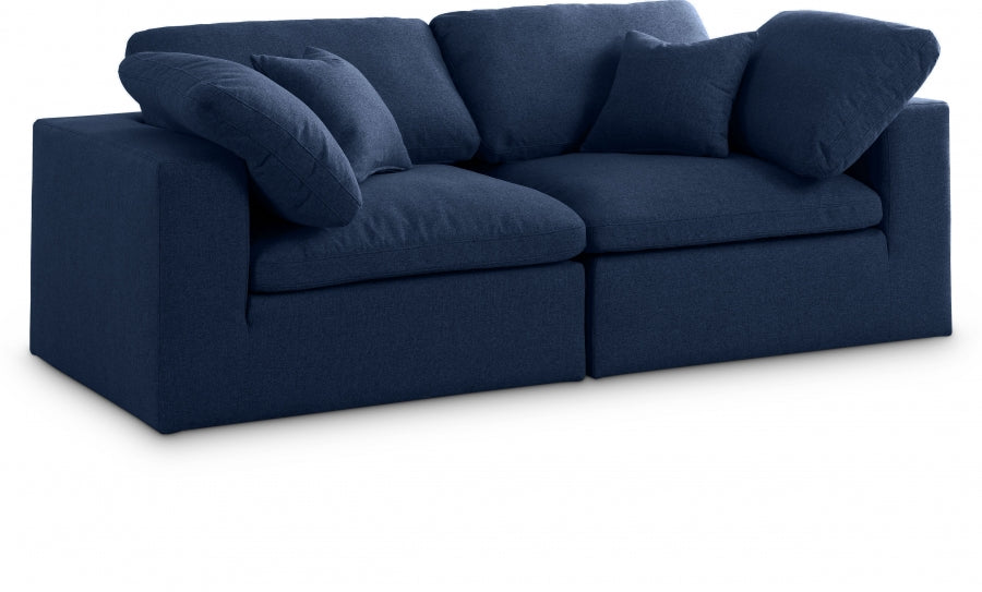 Serene Blue Linen Textured Deluxe Modular Down Filled Cloud-Like Comfort Overstuffed 80 Loveseat - 601Navy-S80 - Vega Furniture