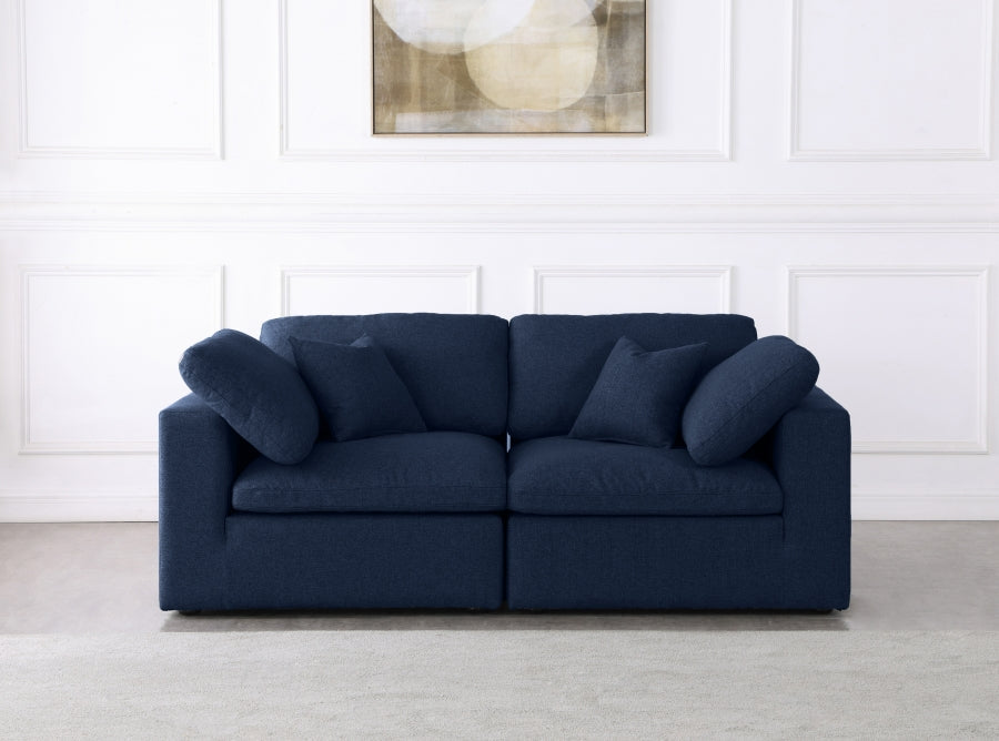 Serene Blue Linen Textured Deluxe Modular Down Filled Cloud-Like Comfort Overstuffed 80 Loveseat - 601Navy-S80 - Vega Furniture