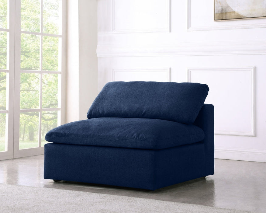 Serene Blue Linen Textured Deluxe Modular Down Filled Cloud-Like Comfort Overstuffed Armless Chair - 601Navy-Armless - Vega Furniture