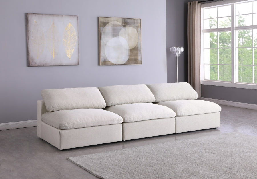 Serene Cream Linen Textured Deluxe Modular Down Filled Cloud-Like Comfort Overstuffed 117" Armless Sofa - 601Cream-S117 - Vega Furniture