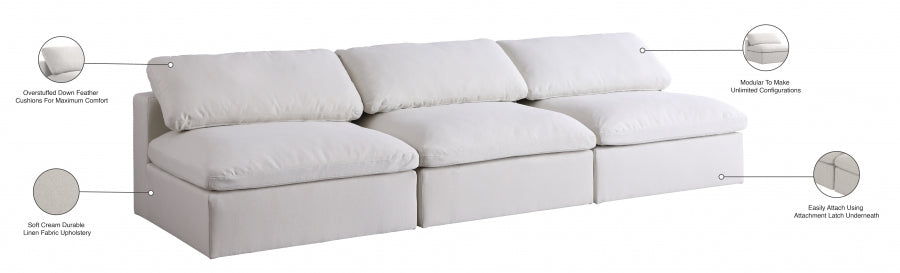 Serene Cream Linen Textured Deluxe Modular Down Filled Cloud-Like Comfort Overstuffed 117" Armless Sofa - 601Cream-S117 - Vega Furniture