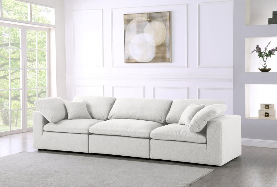 Serene Cream Linen Textured Deluxe Modular Down Filled Cloud-Like Comfort Overstuffed 119" Sofa - 601Cream-S119 - Vega Furniture