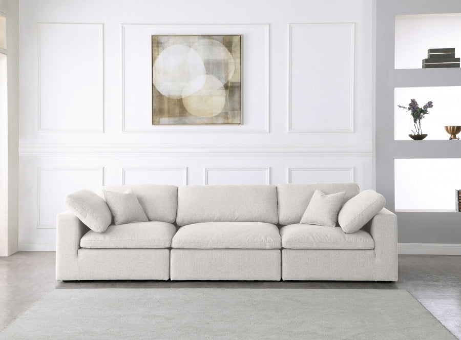 Serene Cream Linen Textured Deluxe Modular Down Filled Cloud-Like Comfort Overstuffed 119" Sofa - 601Cream-S119 - Vega Furniture