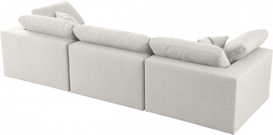 Serene Cream Linen Textured Deluxe Modular Down Filled Cloud-Like Comfort Overstuffed 119" Sofa - 601Cream-S119 - Vega Furniture